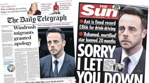 The Daily Telegraph and the Sun front pages