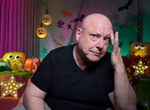 Black Francis on the set of CBeebies Bedtime Stories in October 2024