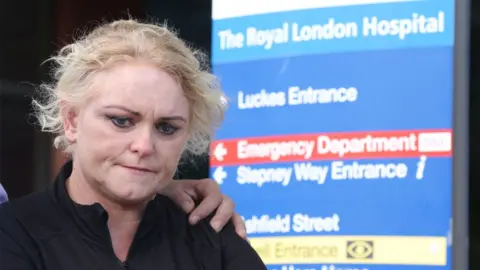 PA Media Hollie Dance, mother of 12-year-old Archie Battersbee, speaks to the media outside the Royal London hospital in Whitechapel, east London,