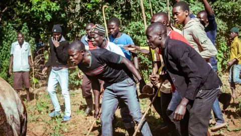 Duncan Moore People cheer on the animals during a bull fight in western Kenya