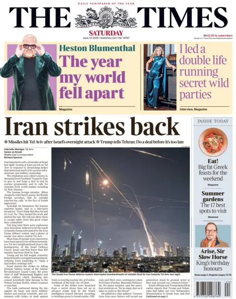 The front page of The Times