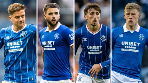 Rangers' Cammy Devlin, Nicolas Raskin, Dan Neil and Connor Barron