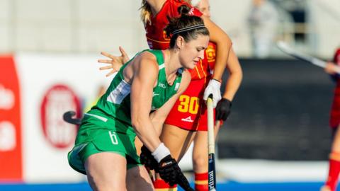 Ireland’s Roisin Upton in action against Spain in the Nations Cup Final