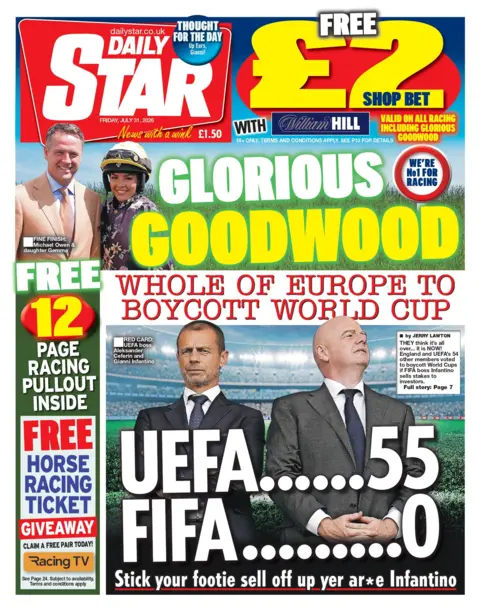 "Whole of Europe to boycott World Cup," writes the Daily Star in its front page headline.