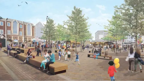 West Northamptonshire Council How the new market square in Northampton could look