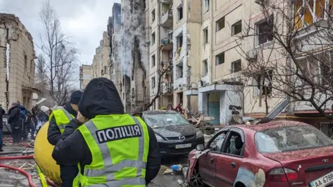 BBC/Toby Luckhurst A number of apartment blocks were hit in the wave of Russian attacks on Tuesday