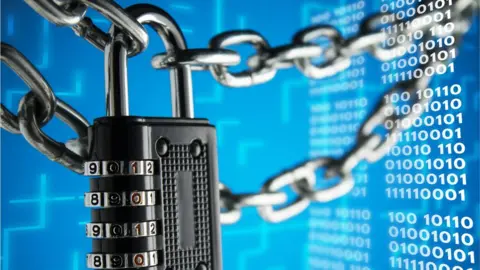 Getty Images Padlock and binary code