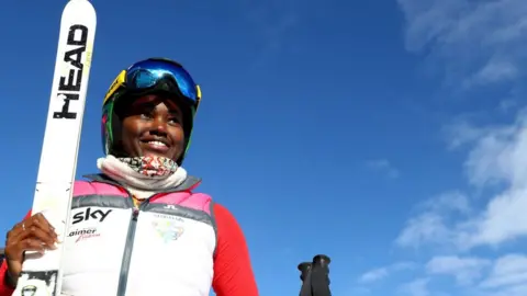 Getty Images Sabrina Simader of Kenya looks on prior to the Women's Super G during the FIS Alpine World Ski Championships on February 7, 2017 in St Moritz, Switzerland