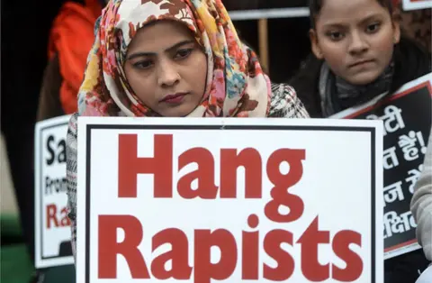 Getty Images A protest in Delhi against the Hyderabad rape