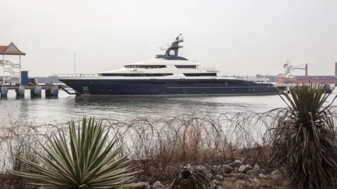 Getty Images Jho Low's infamous mega-yacht is seen docked at Port Klangs Boustead Cruise Terminal in Selangor, Malaysia