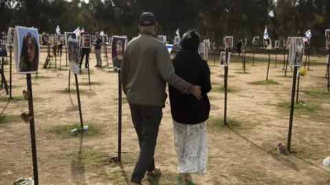 Getty Images Relatives of people killed or kidnapped at the Nova festival have visited the memorial in Re'im, in southern Israel