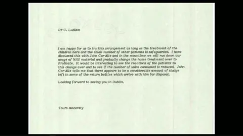Inquiry evidence letter, dated 1988, sent by Dr Elizabeth E Mayne, Consultant/Director at the Department of Haematology in the Royal Victoria Hospital, to Professor Ludlam at the Royal Infirmary in (Scotland).