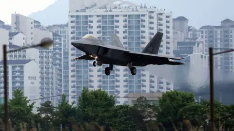 AFP A US Air Force F-22 Raptor lands at Gwangju Air Base in the southwestern city of Gwangju on 16 May 2018