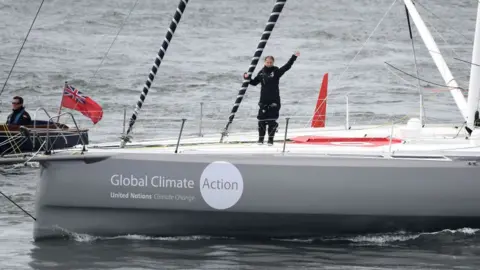 Finnbarr Webster Climate activist Greta Thunberg sailing on yacht to New York