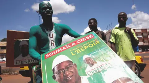 Reuters A supporter of presidential candidate Soumaila Cisse holding a campaign poster