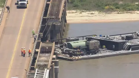 A barge seen after hitting a bridge in Texas