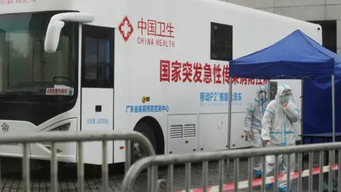 Reuters A mobile testing vehicle dispatched from Guangdong Province