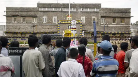 AFP Hundreds of fans continued to gather outside the high-security Yerawada jail in the western Indian city of Pune