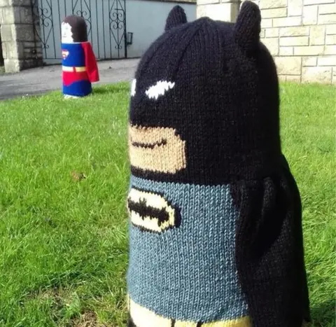 Oldland Knitted Bollards Superman and Batman