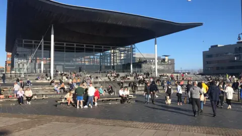 People outside the Senedd