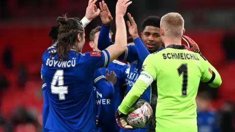 Neil Hall/PA Media Leicester City players celebrate win