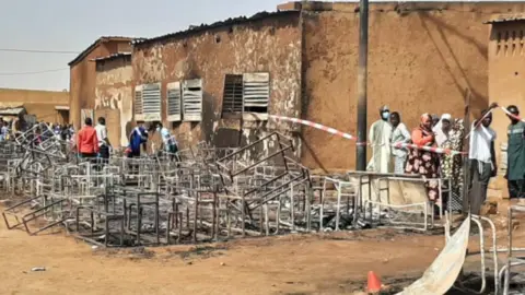 Tchima Illa Issoufou/BBC The burnout scene at the school in Niger - Wednesday 14 April 2021