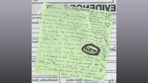 Handout via CPS A green post-it note discovered by police after Letby's arrest.