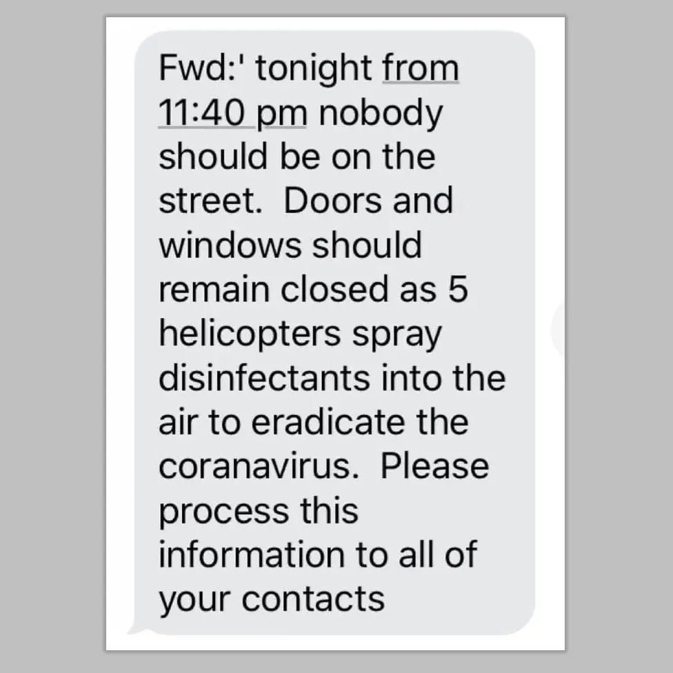 Facebook False imessage about helicopters