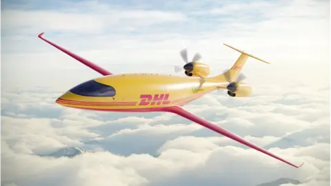 Eviation Artists illustration of DHL Express electric plane