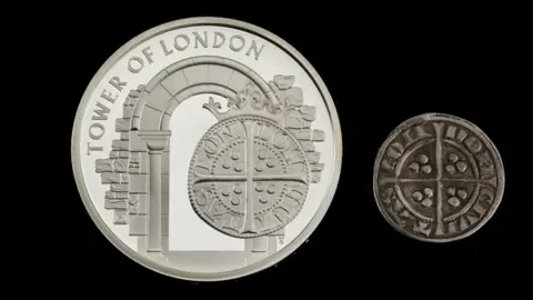 PA Media Commemorative Royal Mint coin and a replica Edward I coin which features on the new one