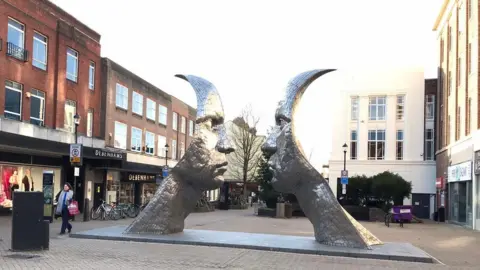 Reflections of Bedford statue