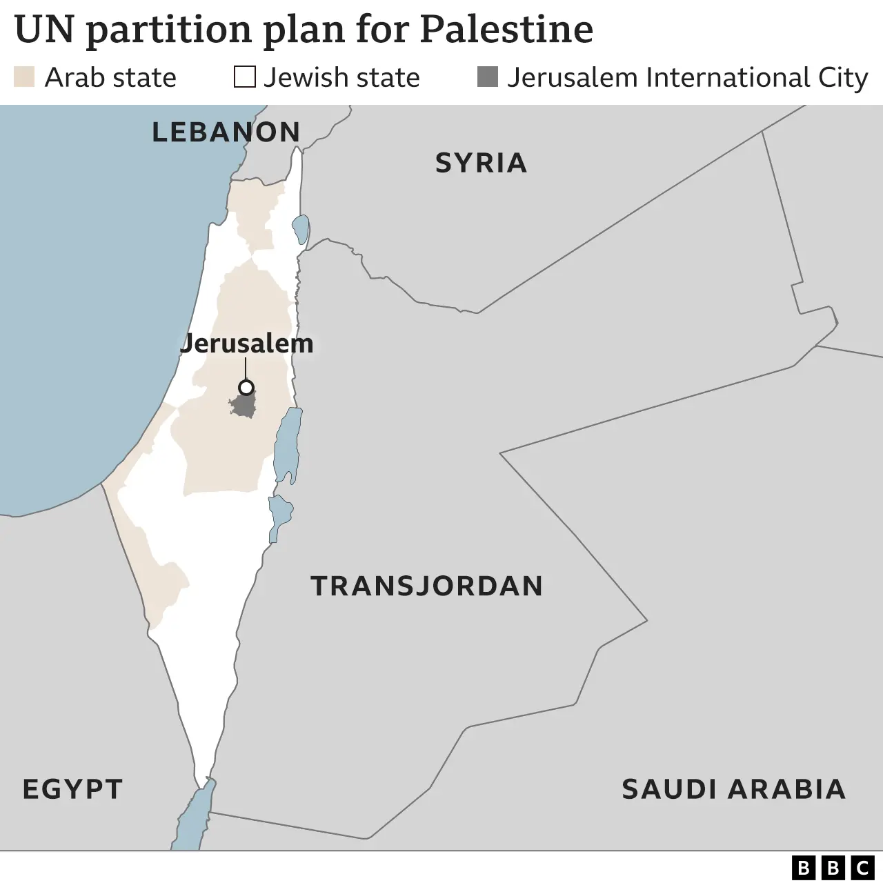 Map showing UN partition plan for Palestine