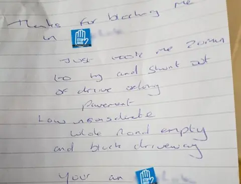 NWAS Note left on an ambulance