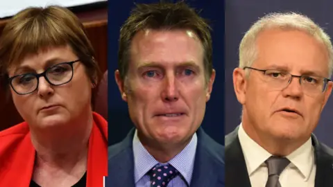 Getty Images/EPA (L-R) Defence minister Linda Reynold, Attorney General Christian Porter and Prime Minister Scott Morrison