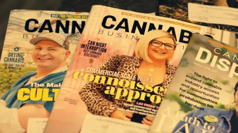 BBC Cannabis magazines are on display in the office of Matt Stacy