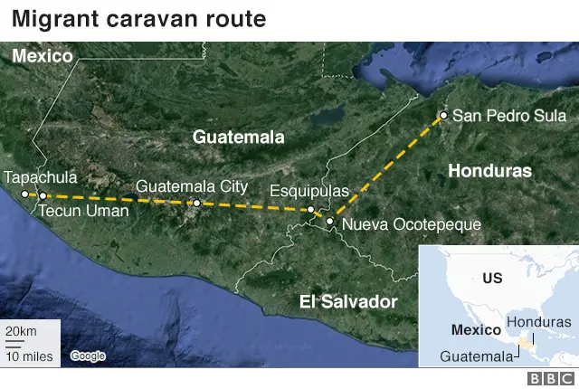 Map showing migrant route