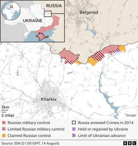 Map showing Russian advances near Kharkiv