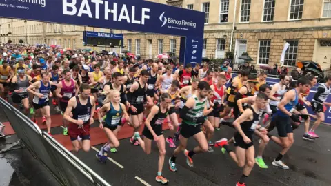 BBC Starting line at the 2020 Bath half marathon