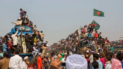 Getty Images Devotees hoping to get back home from the Ijtema after Akheri Monazat (the final prayer) crowd the station, the platforms, some riding in and some on a train. The Bishwa Ijtema or World Congregation is an annual Tablighi Jamaat Islamic congregation held in Tongi by the Turag River