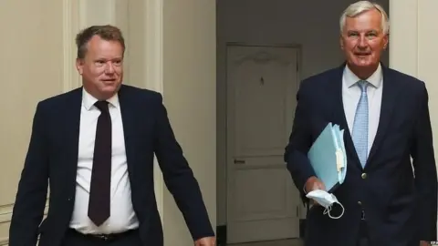 EPA David Frost and Michel Barnier