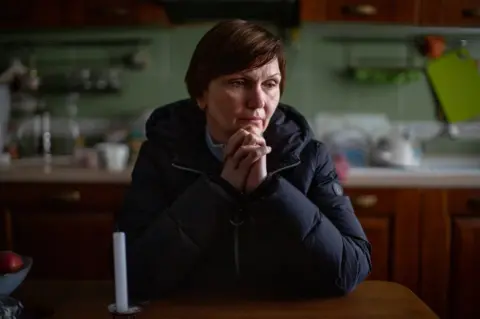 BBC Olena Kuksa's husband was taken by Russian soldiers. "My soul aches," she said. "Not just for my husband, for everyone."
