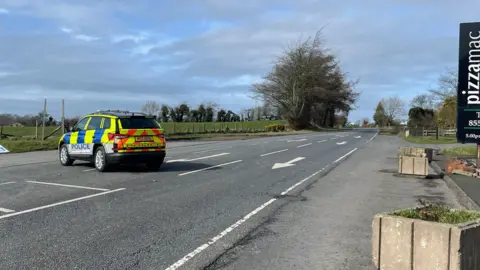 BBC police car at Curr Road crash scen in Tyrone