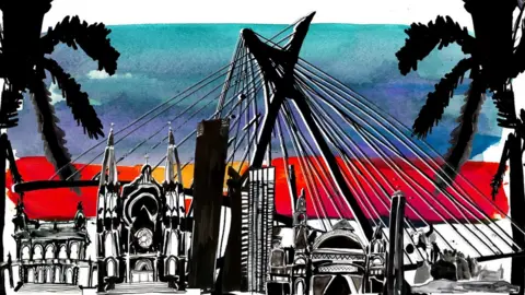 BBC Illustration depicting landmarks of Sao Paulo