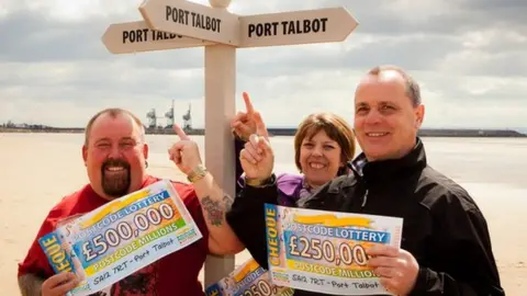 Adam Davies Peter Summers, Sarah Edwards and Jeff Davies won £1m with People's Postcode Lottery in 2013
