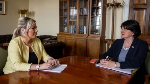 Liam McBurney/PA Wire Michelle O'Neill and Arlene Foster are on opposite sides of the Brexit debate