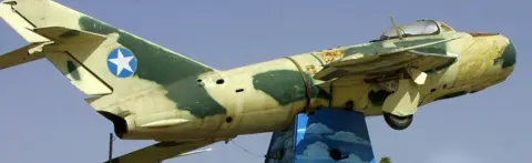 AFP A Russian made mig fighter jet that was used in 1989 seen hanging in Hargeisa as a monument of reminder to the people of Somalilan