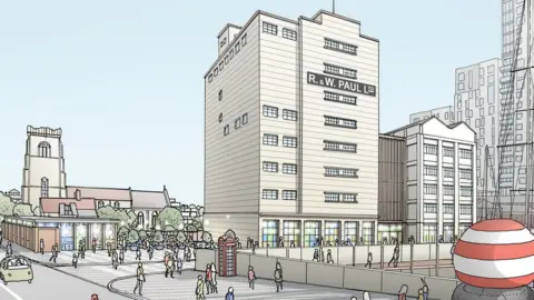 Ipswich Central An artist's vision of how St Peter's Dock could look