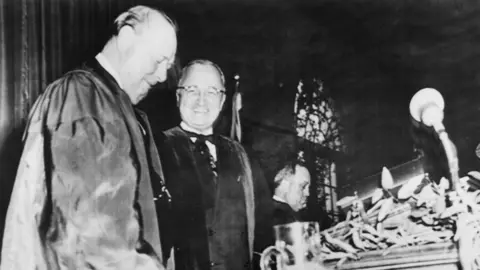 Getty Images Winston Churchill and President Harry S Truman at Fulton, Missouri