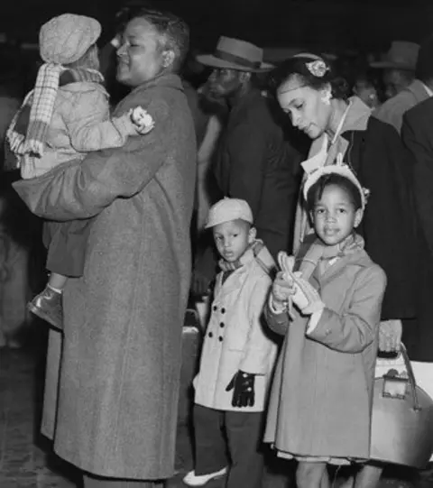 Getty Images A family arrives in Britain from Jamaica around 1950