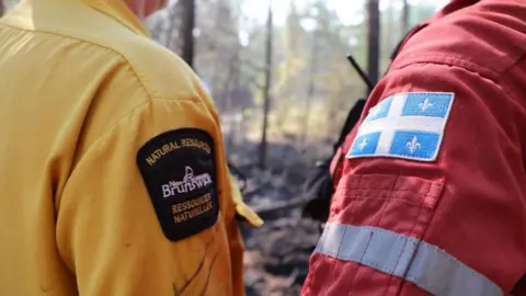 EPA A handout photo made available by Alberta Wildfire showing firefighting efforts at one of scores of wildfires burning across multiple Canadian Provinces in Sturgeon Lake Cree Nation, Alberta, Canada, 08 June 2023.